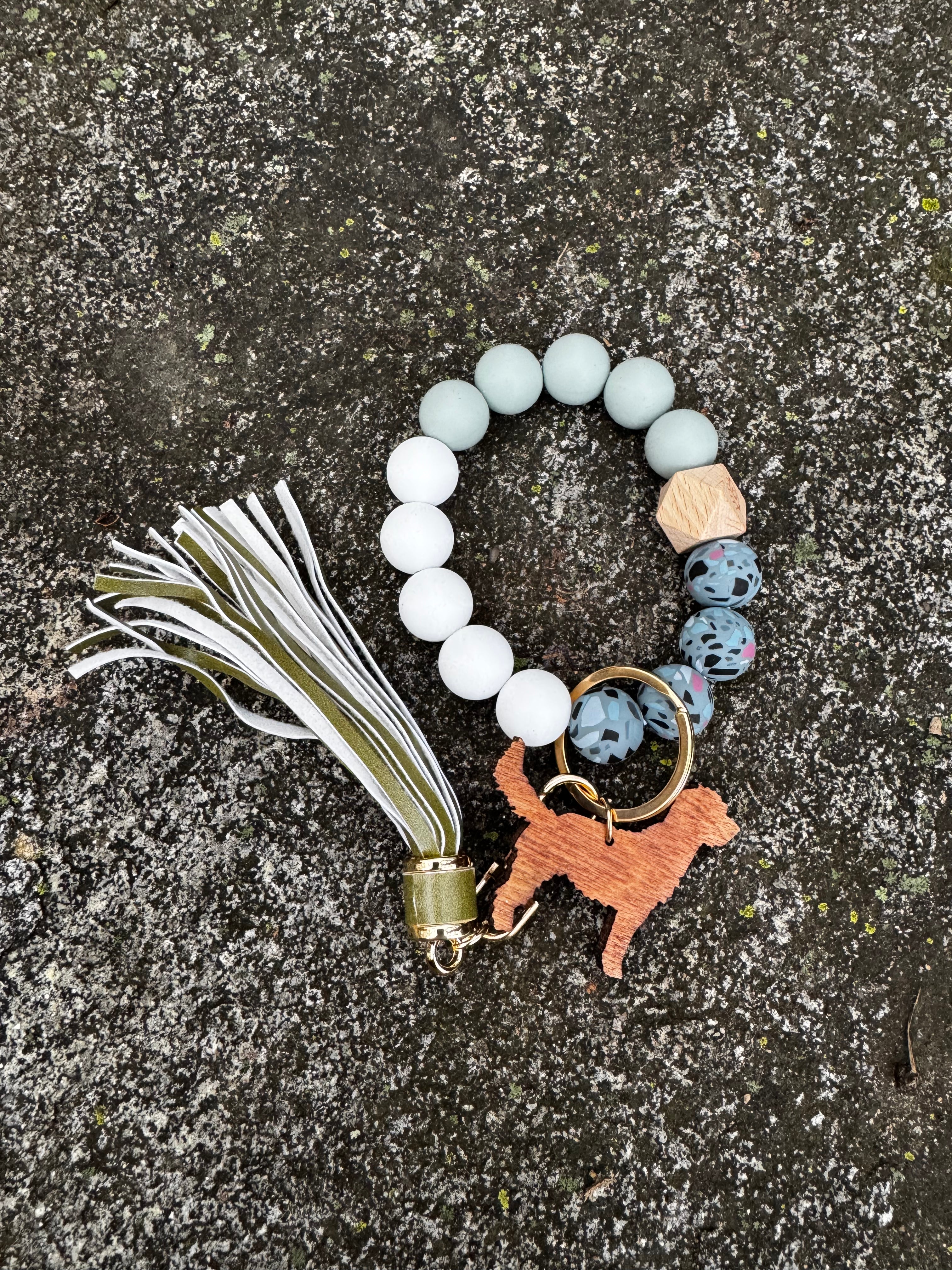 **SALE** KEYCHAIN - Olive/Grey Tassel