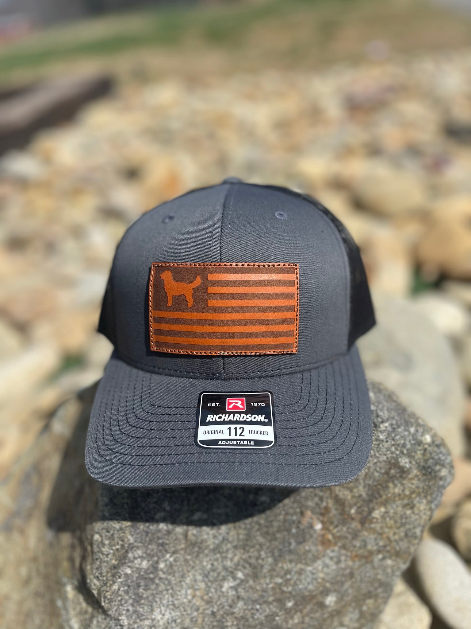 Leather Patch Flag Hat - Charcoal/Black