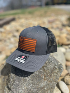 Leather Patch Flag Hat - Charcoal/Black