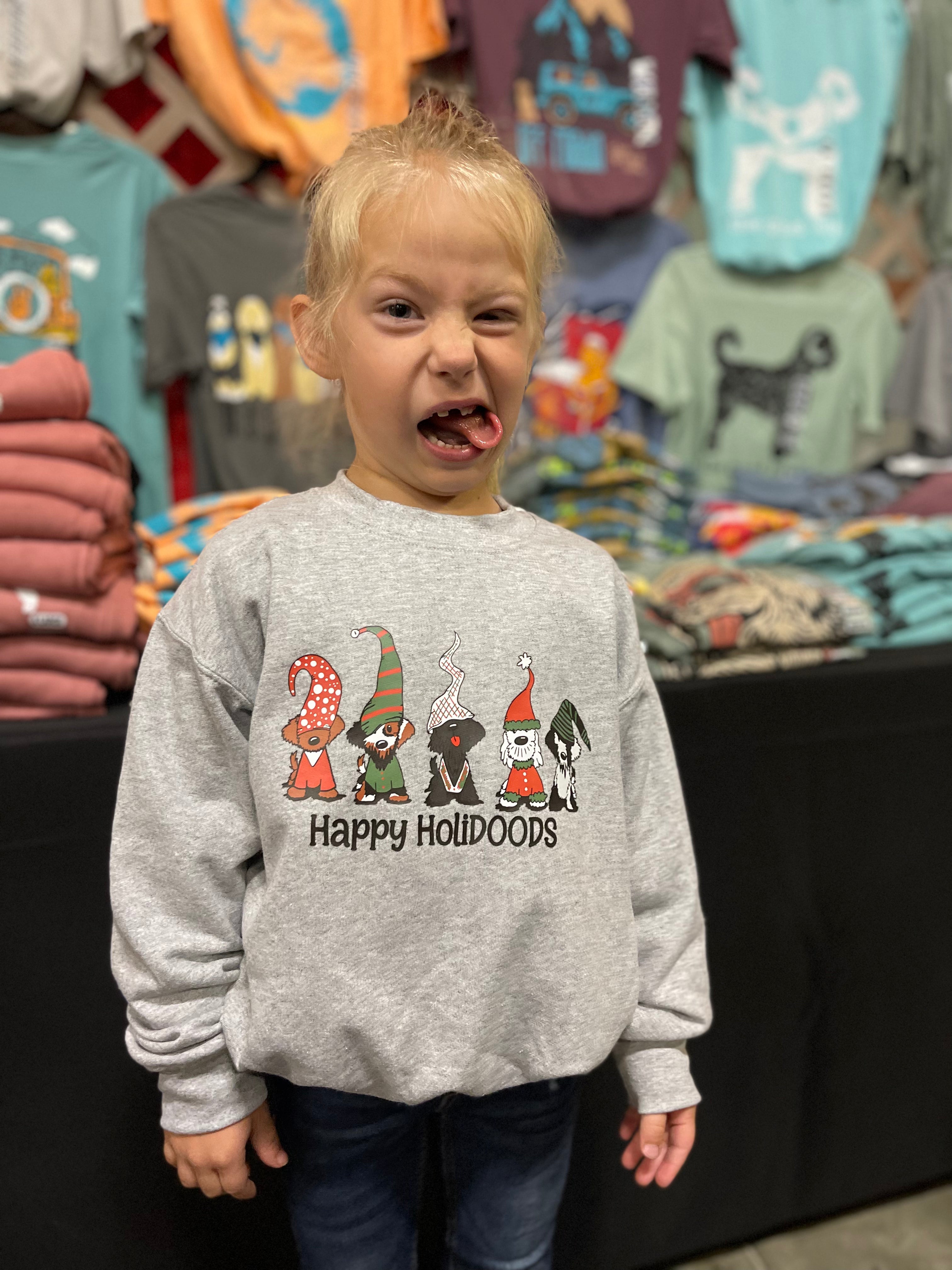 KIDS Happy HoliDOODS Crew Sweatshirt - Heather Grey